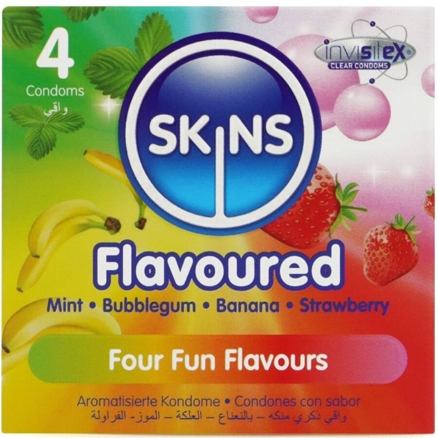 SKINS - PREMIUM-KONDOME MIT VERSCHIEDENEN GESCHMACKSRICHTUNGEN, 4ER-PACK