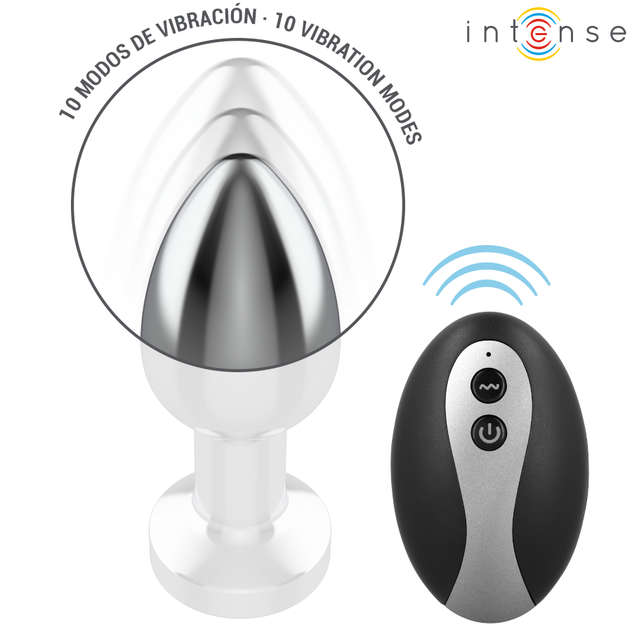 INTENSE - VIBRIERENDER ANALPLUG AUS METALL MIT LED-LEUCHTEN UND FERNBEDIENUNG - GRÖSSE S – Bild 4
