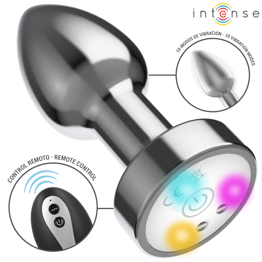 INTENSE - VIBRIERENDER ANALPLUG AUS METALL MIT LED-LEUCHTEN UND FERNBEDIENUNG - GRÖSSE M – Bild 2