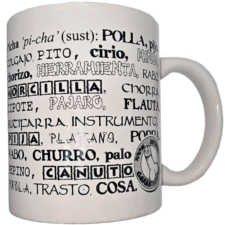 DIABLO PICANTE - WEISSER BECHER MIT PENISSYNONYMEN 370 ML