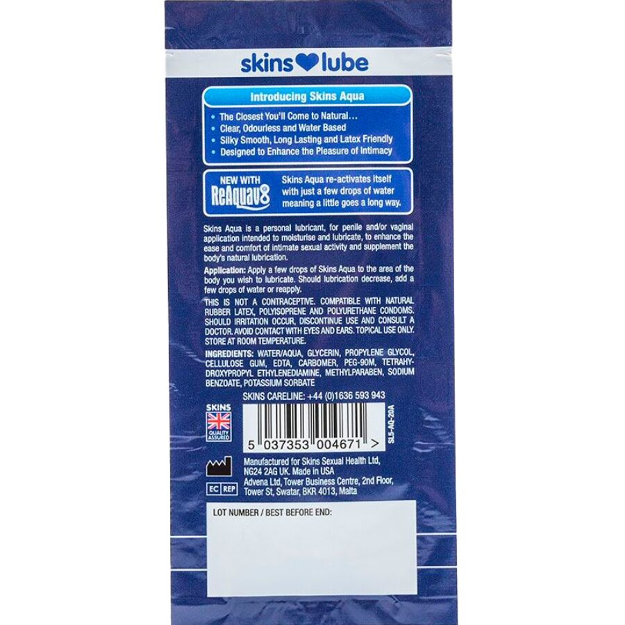 SKINS - AQUA GLEITMITTEL AUF WASSERBASIS, EINZELDOSIS 5 ML – Bild 2