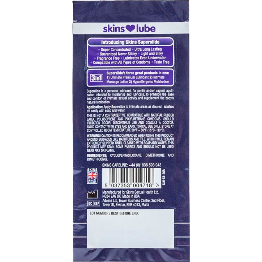 SKINS SUPERSLIDE Silikonbasiertes Gleitmittel, Einzeldosis 5 ml – Bild 2