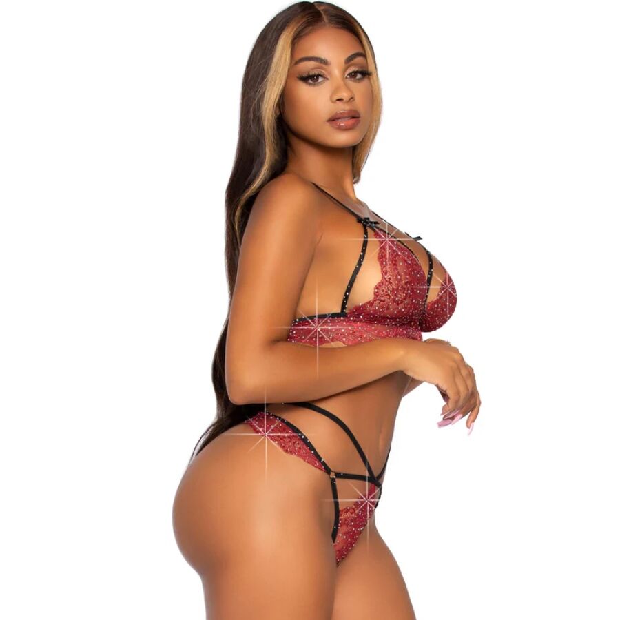LEG AVENUE - SET SUJETADOR + TANGA BURDEOS – Bild 2