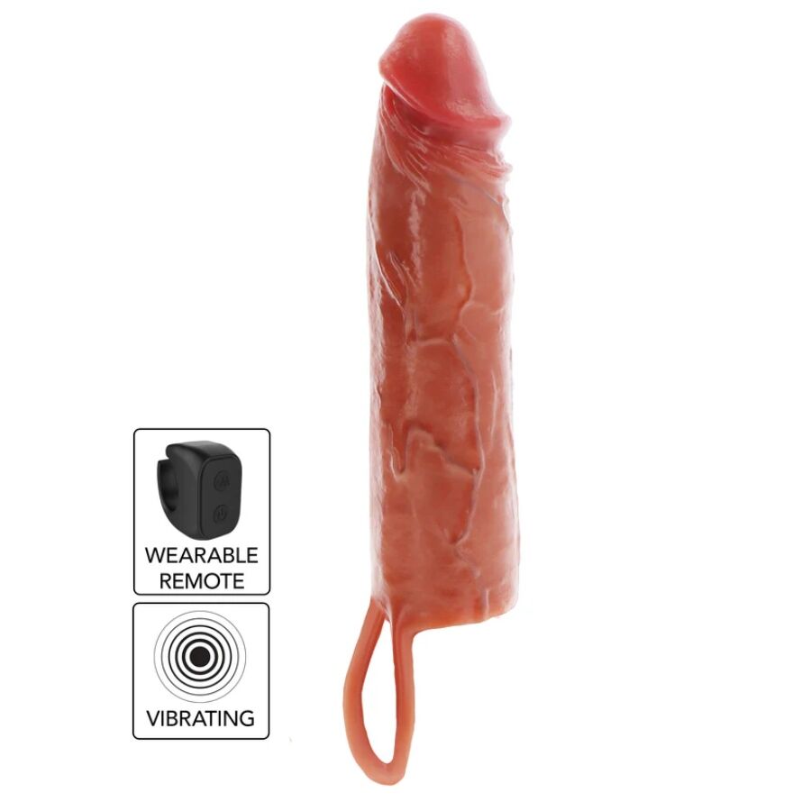 GET REAL  FEUCHTIGKEITSSPENDENDE SILIKON-VIBRATIONS-PENISHÜLLE IN KARAMELL, 20 CM