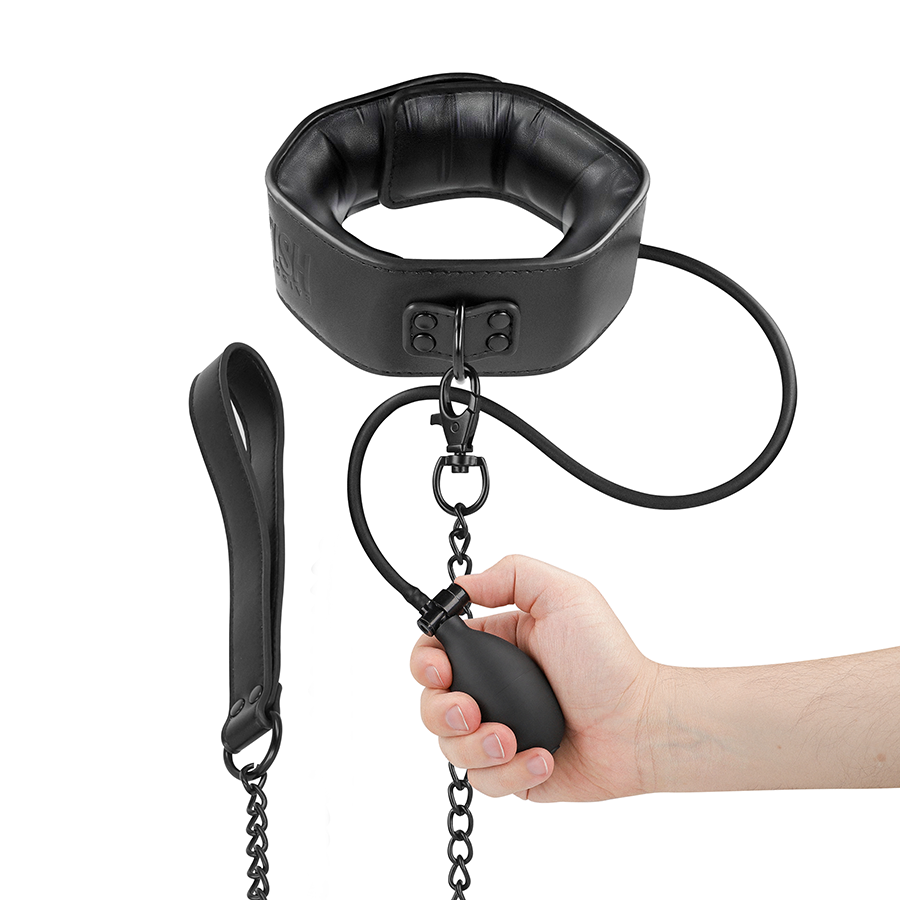 FETISH SUBMISSIVE BONDAGE - AUFBLASBARES WÜRGEHALSBAND MIT KETTE