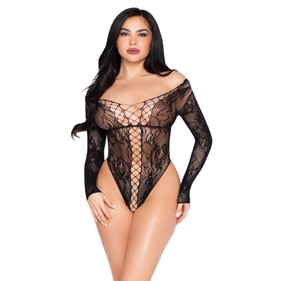 LEG AVENUE - 89370 NETZ- UND SPITZENTEDDY, SCHWARZ - EINHEITSGRÖSSE
