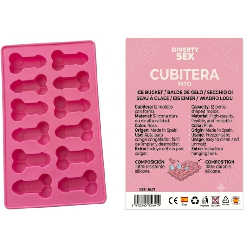 DIABLO PICANTE - 12 PENISSE AUS HARTEM SILIKON ZUM HÄNGEN VON EIS-EISKÖRBEN, ROSA