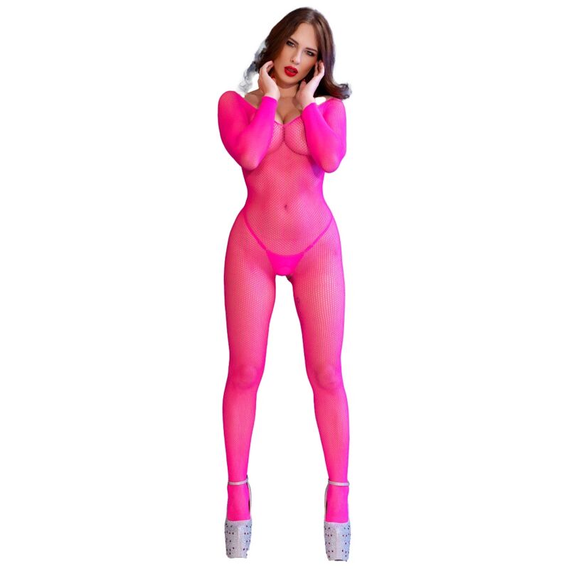 CHILIROSE - CR 4894 NEON PINK MESH BODYSTOCKING S/M – Bild 5