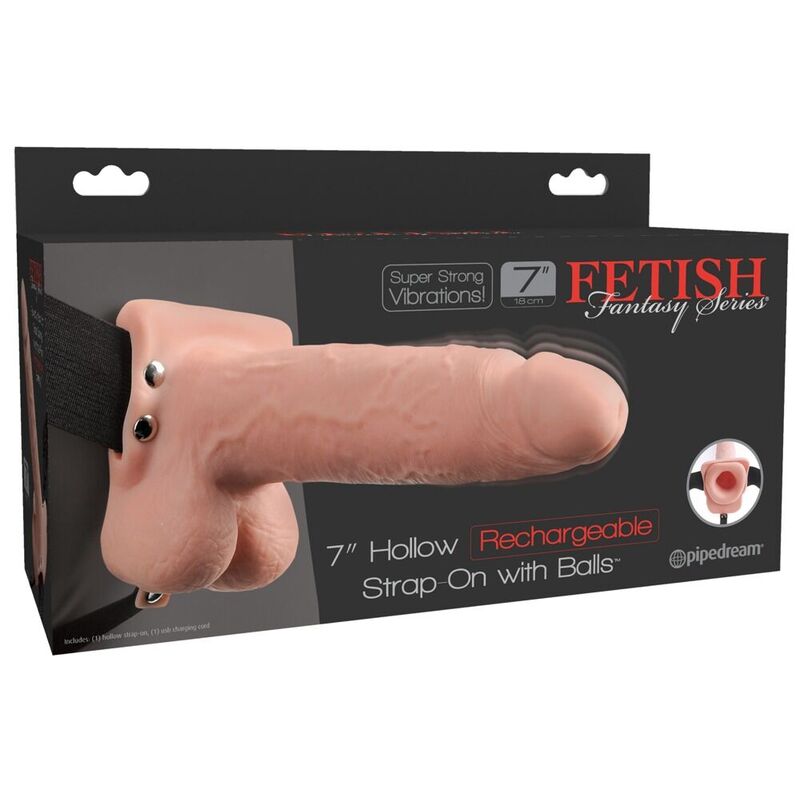 FETISH FANTASY SERIES - REALISTISCHER, VIBRIERENDER HOHL-STRAP-ON MIT HODEN, 17,8 CM