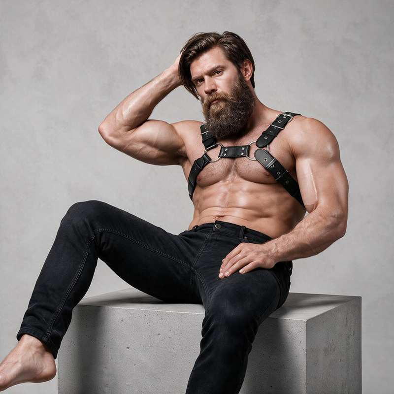 FETISH SUBMISSIVE ATTITUDE - VERSTELLBARER BRUST-BULLDOG-HARNESS AUS ÖKOLEDER FÜR HERREN – Bild 4