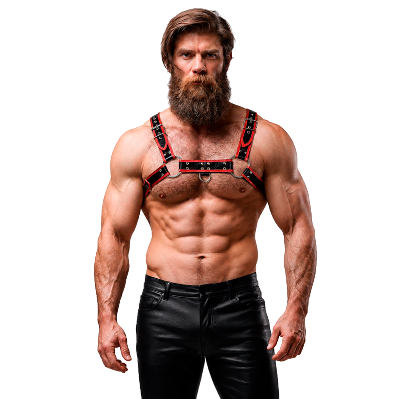 FETISH SUBMISSIVE ATTITUDE - BRUSTHARNESS AUS ÖKOLEDER FÜR HERREN SCHWARZ/ROT