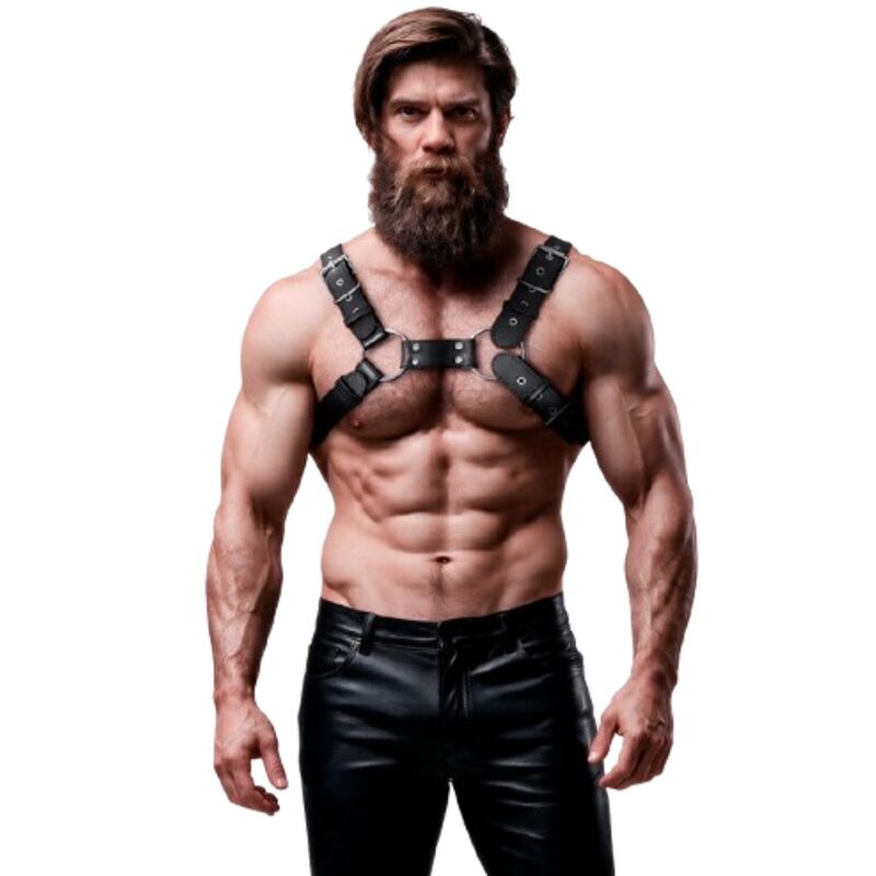 FETISH SUBMISSIVE ATTITUDE - VERSTELLBARER BRUST-BULLDOG-HARNESS AUS ÖKOLEDER FÜR HERREN