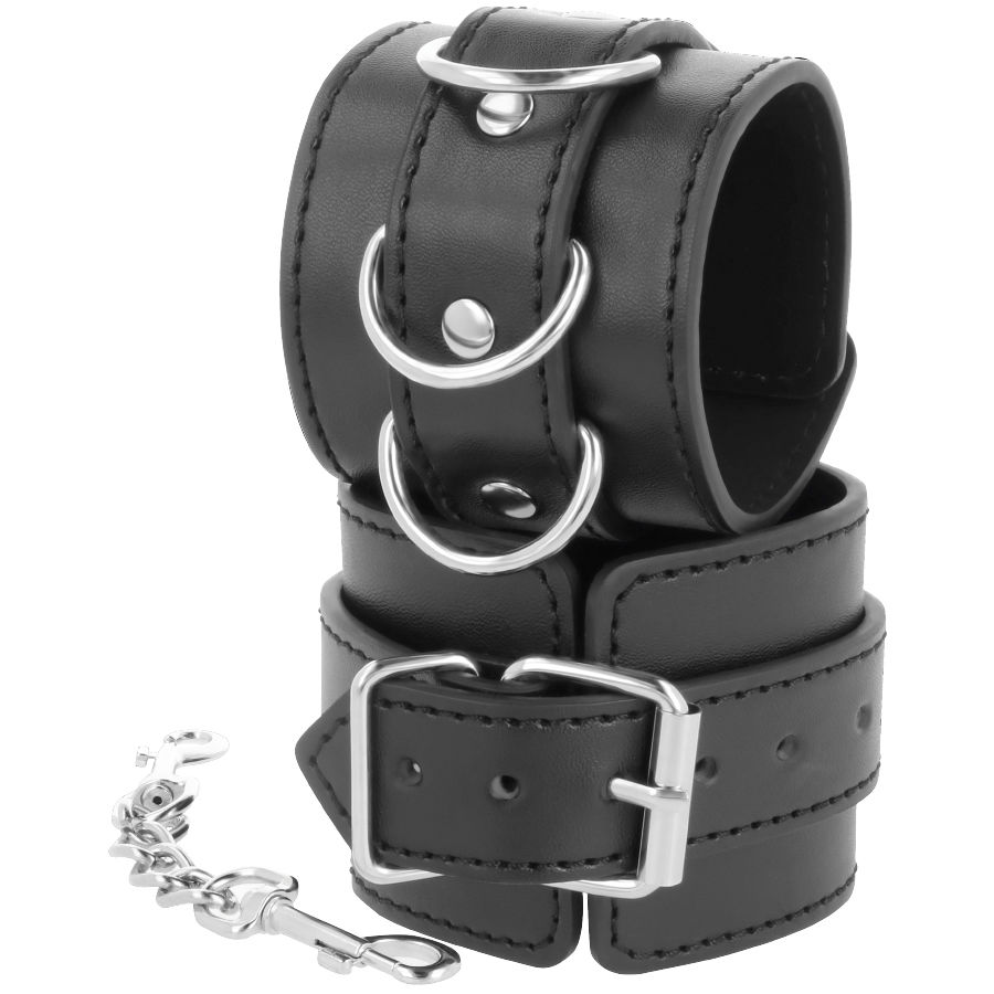 DARKNESS - SCHWARZE VERSTELLBARE LEDER-KNÖCHEL-HANDSCHELLEN – Bild 3