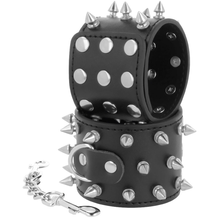 DARKNESS - SKULLS AND BONES SCHWARZE HANDSCHELLEN MIT SPIKES – Bild 2