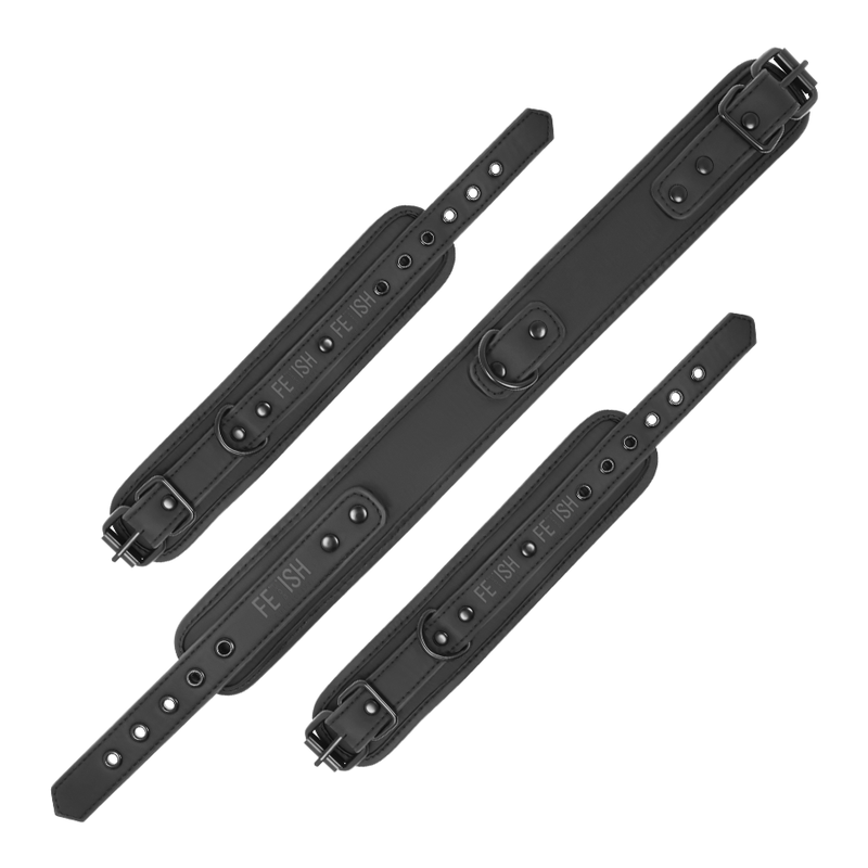 FETISH SUBMISSIVE - HALSKETTE UND HANDSCHELLEN AUS VEGANEM LEDER MIT NOPRENE-FUTTER – Bild 5